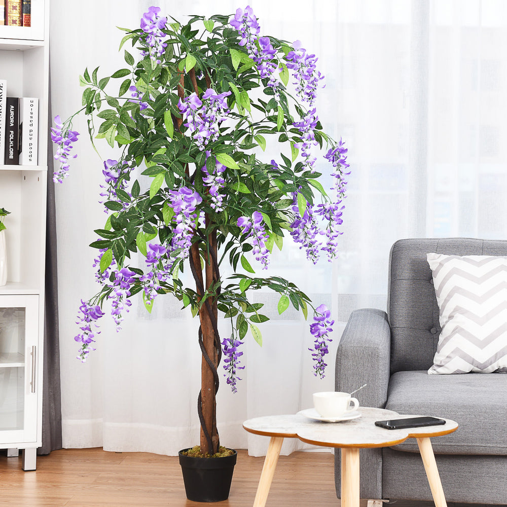 150CM Ficus Artificial Tree Fake Wisteria Tree with 3 Natural Trunks - TidySpaces