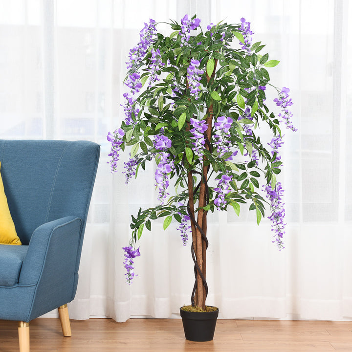 150CM Ficus Artificial Tree Fake Wisteria Tree with 3 Natural Trunks - TidySpaces