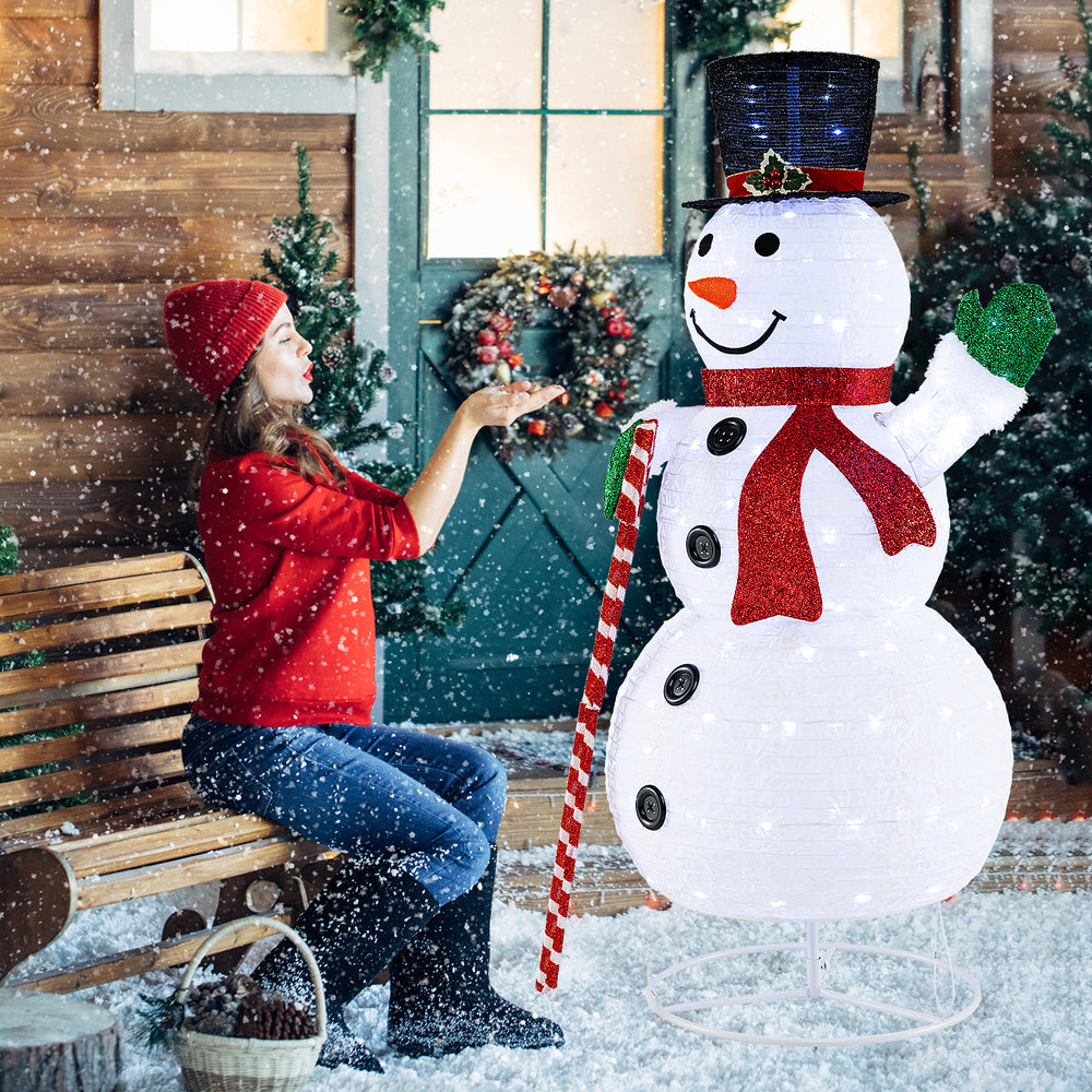 150 cm Large White Pre-lit Lighted Snowman Christmas Decoration - TidySpaces