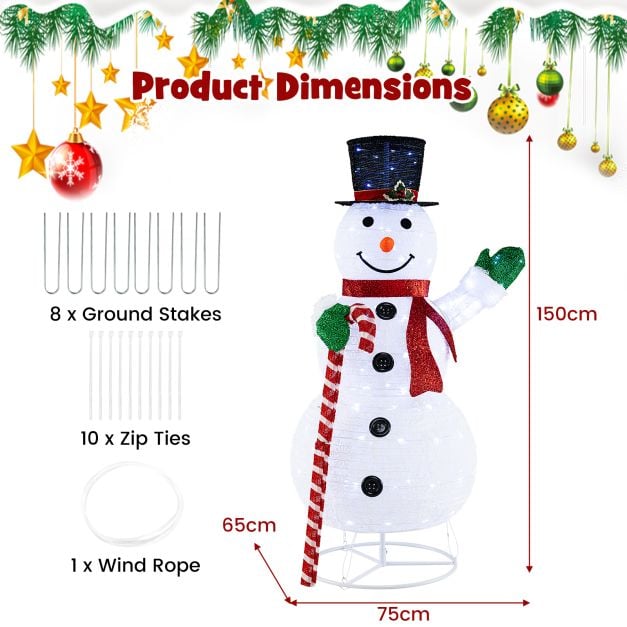 150 cm Large White Pre-lit Lighted Snowman Christmas Decoration
