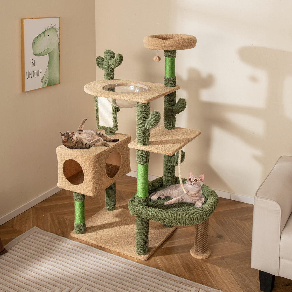 150 cm Multi-level Cactus Cat Tree for Indoor Cats-Green - TidySpaces
