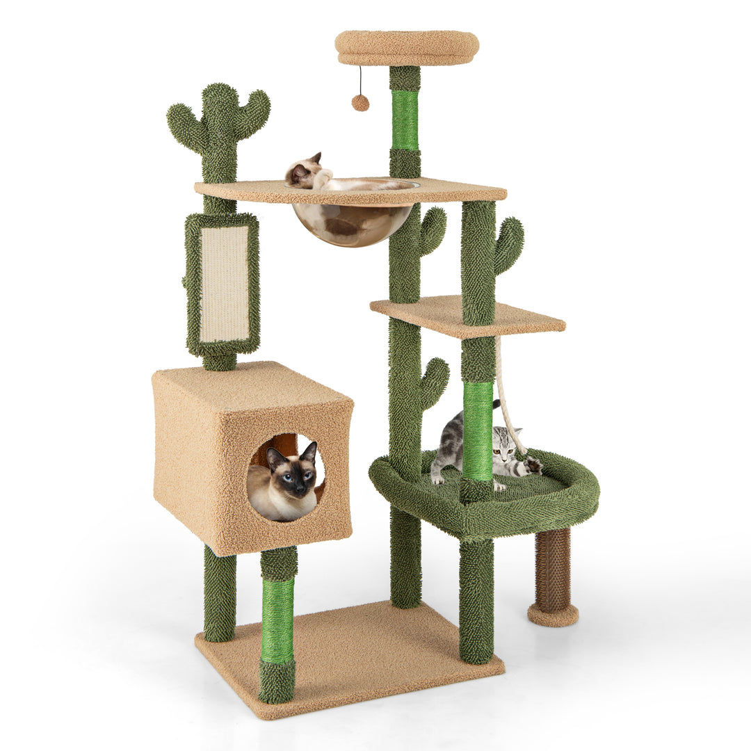 150 cm Multi-level Cactus Cat Tree for Indoor Cats-Green - TidySpaces