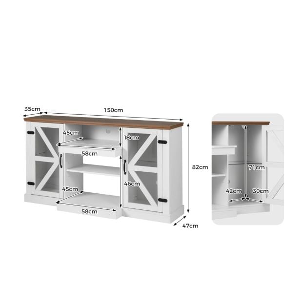 150 CM Media Console Table TV Cabinet for TVs up to 68 Inch-White