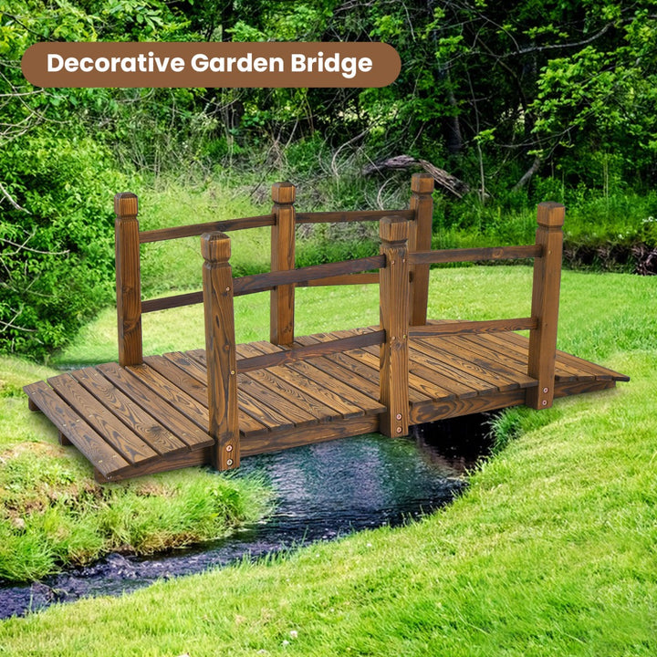 150 cm Wooden Garden Bridge with Double Safety Rails for Backyard Gravel Road