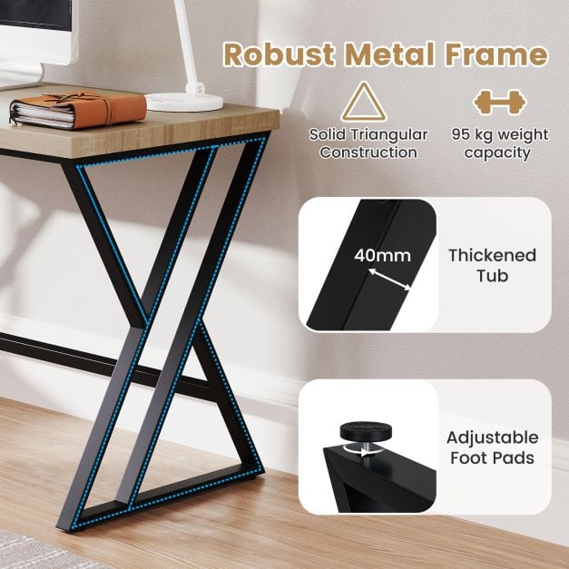 150cm Computer Desk with Heavy-duty Metal Frame and Crossbar-Grey