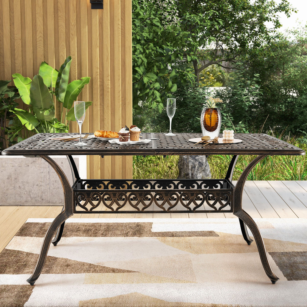 150 cm Outdoor Patio Dining Table Cast Aluminum with Umbrella Hole-Bronze - TidySpaces