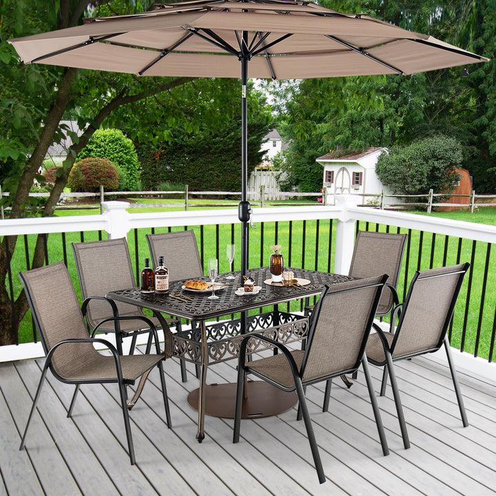 150 cm Outdoor Patio Dining Table Cast Aluminum with Umbrella Hole-Bronze - TidySpaces