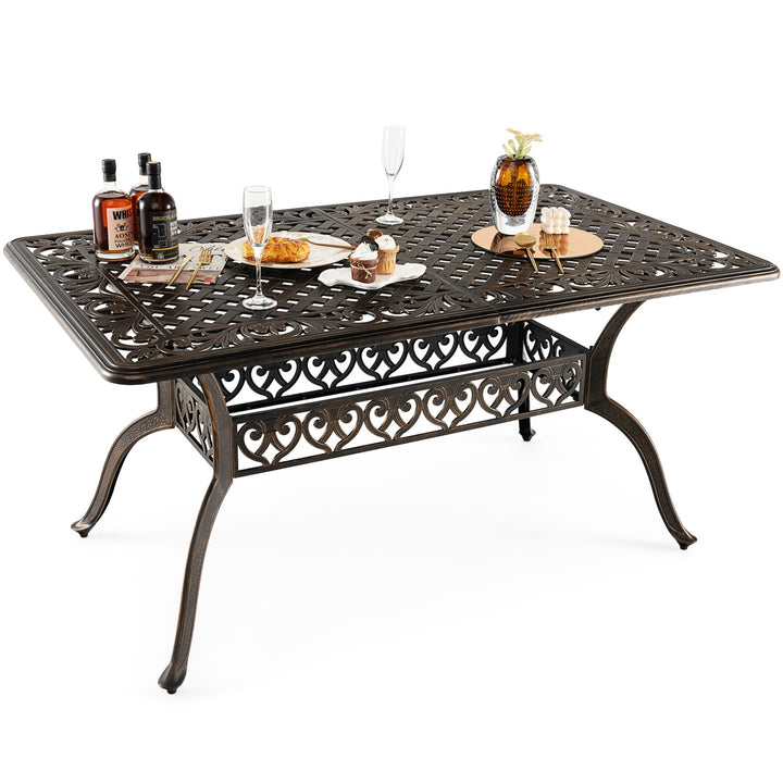 150 cm Outdoor Patio Dining Table Cast Aluminum with Umbrella Hole-Bronze - TidySpaces