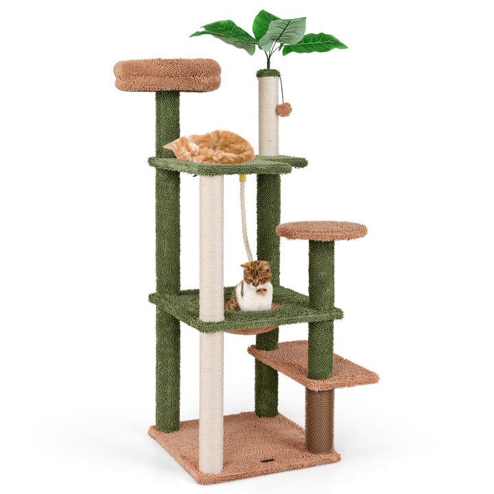 152cm Cute Cat Tree with Sisal Scratching Posts and Rope, Plush Perch-Green - TidySpaces