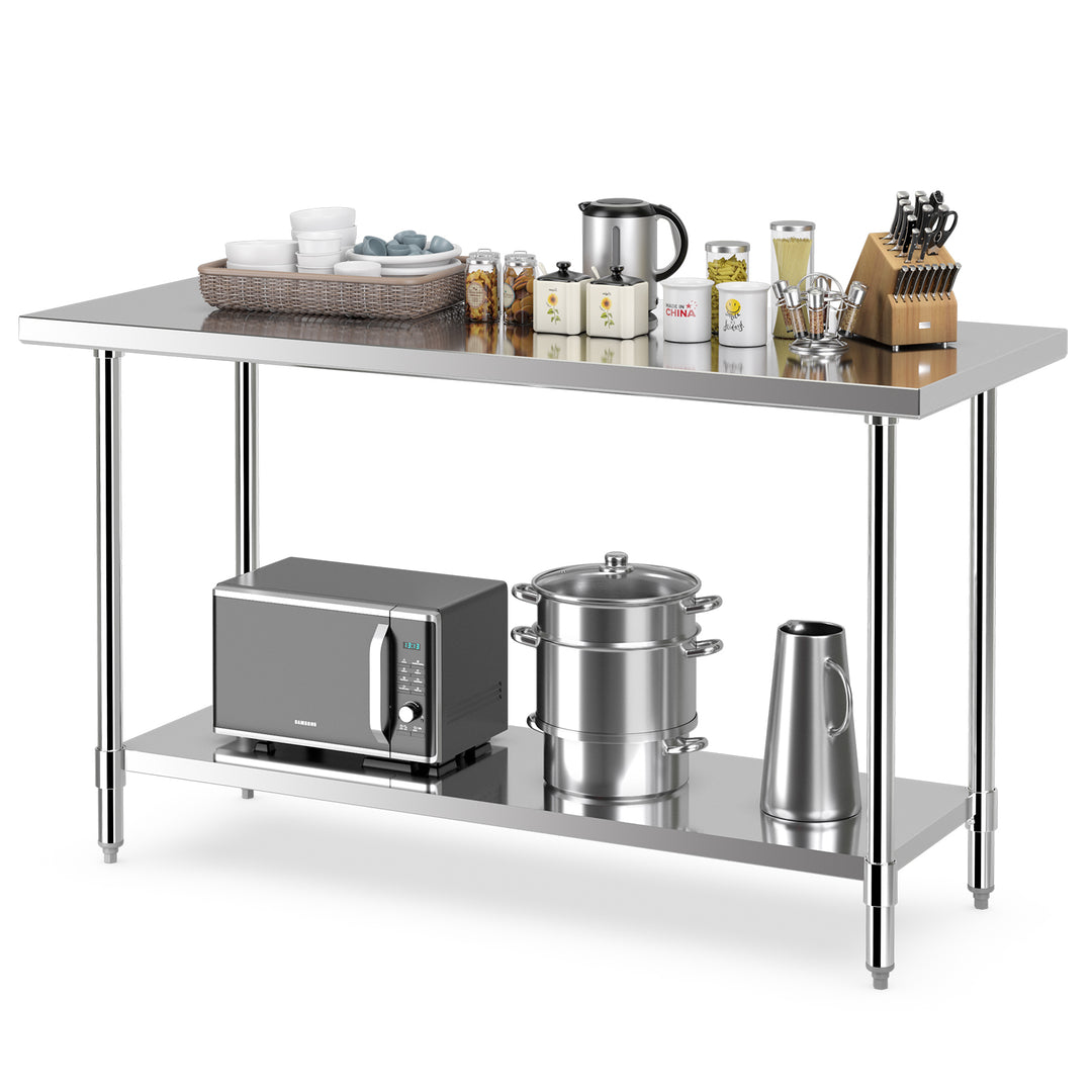 152 x 61 CM Stainless Steel Workstation with Adjustable Shelf for Kitchen