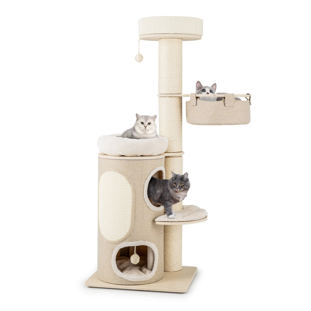 154CM Multi-level Cat Tree with 2-stoery Condo and Top Perch-Natural - TidySpaces