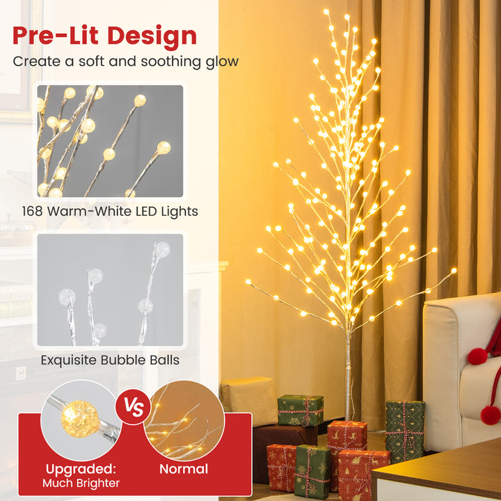 155 CM Christmas Birch Tree with 168 Warm-White LED Lights