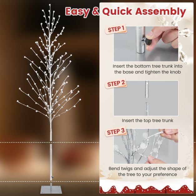 155 CM Christmas Birch Tree with 168 Warm-White LED Lights