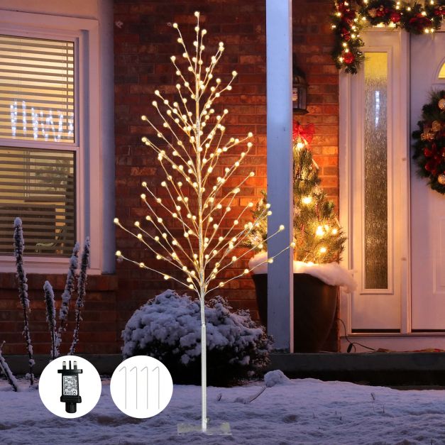 155 CM Christmas Birch Tree with 168 Warm-White LED Lights