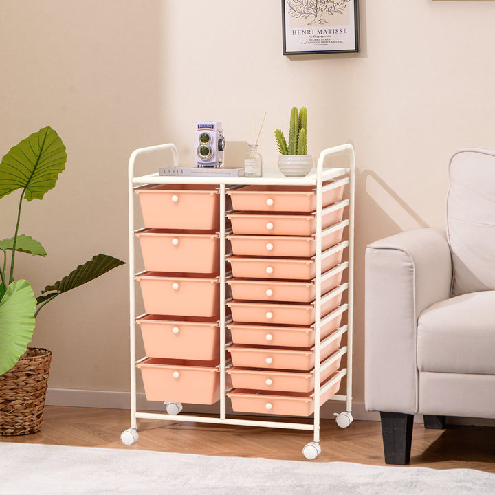 15 Drawer Rolling Storage Cart with 4 Wheels for Beauty Salon - TidySpaces