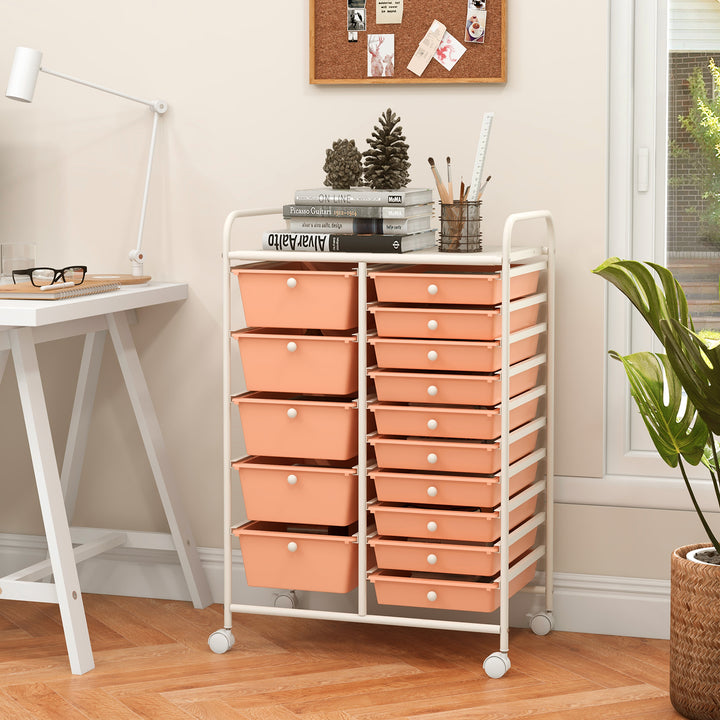 15 Drawer Rolling Storage Cart with 4 Wheels for Beauty Salon - TidySpaces