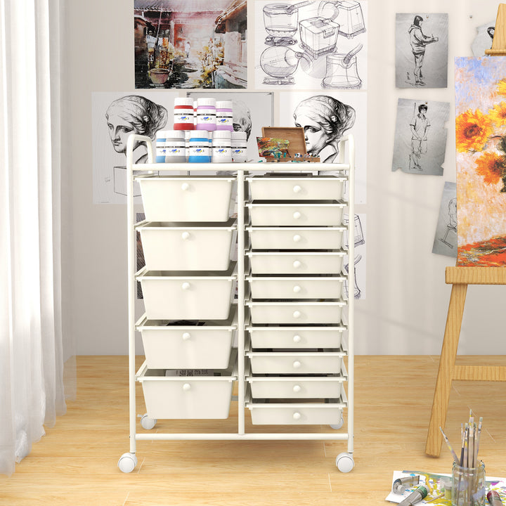 15 Drawer Rolling Storage Cart with 4 Wheels for Beauty Salon - TidySpaces