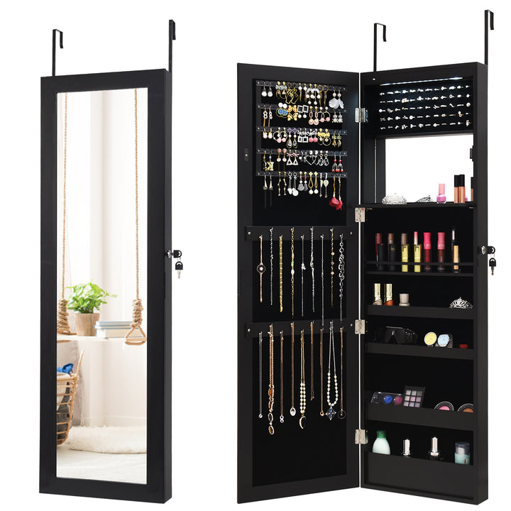 120cm Full Length Lockable Mirror Jewelry Cabinet with 15 LEDs Black - TidySpaces