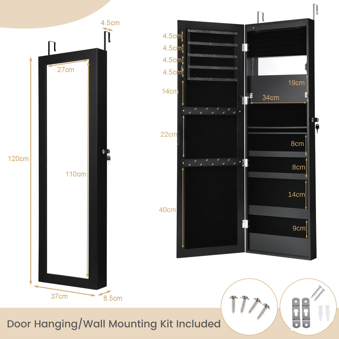 120cm Full Length Lockable Mirror Jewelry Cabinet with 15 LEDs - TidySpaces