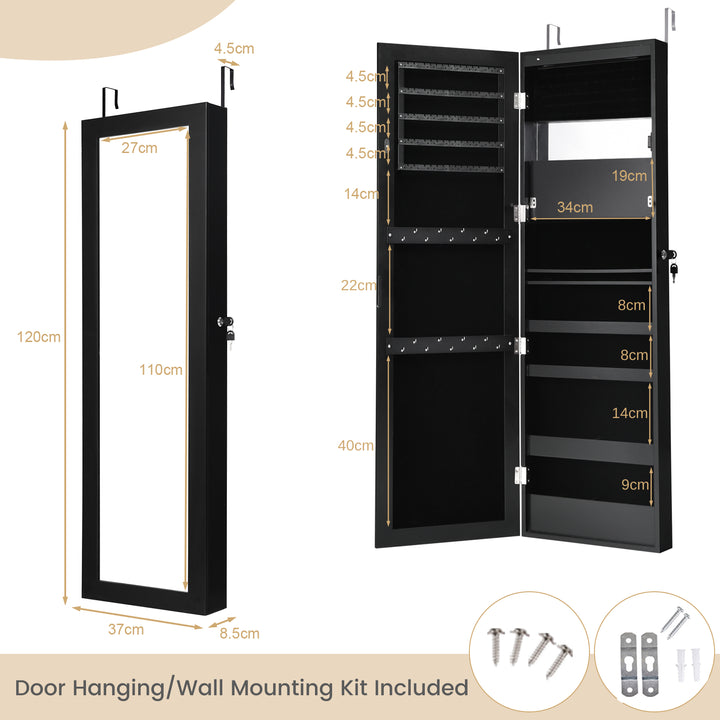 120cm Full Length Lockable Mirror Jewelry Cabinet with 15 LEDs - TidySpaces