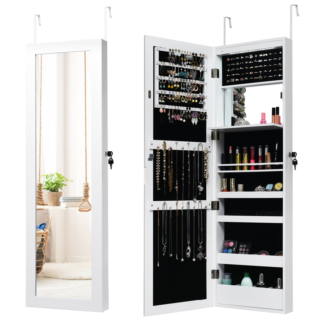 120cm Full Length Lockable Mirror Jewelry Cabinet with 15 LEDs White - TidySpaces