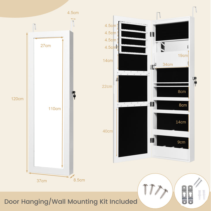 120cm Full Length Lockable Mirror Jewelry Cabinet with 15 LEDs - TidySpaces