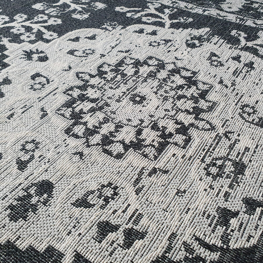 Cotton Rug Black Grey Oriental - TidySpaces