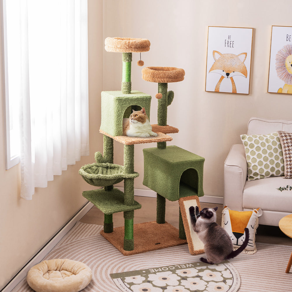 160 cm Multi-level Cactus Cat Tree for Indoor Cats with Scratching Posts-Green - TidySpaces