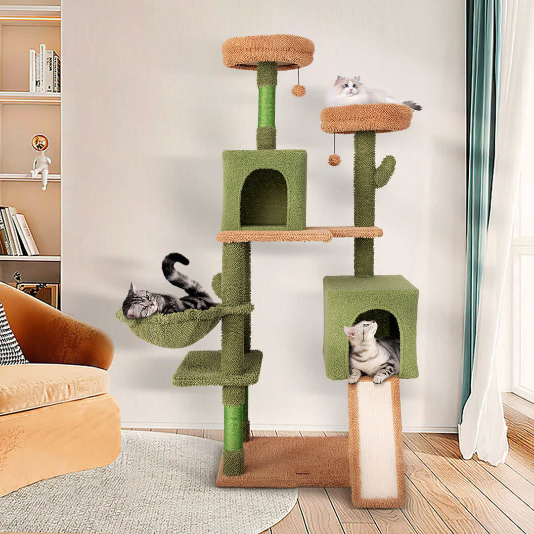 160 cm Multi-level Cactus Cat Tree for Indoor Cats with Scratching Posts-Green - TidySpaces