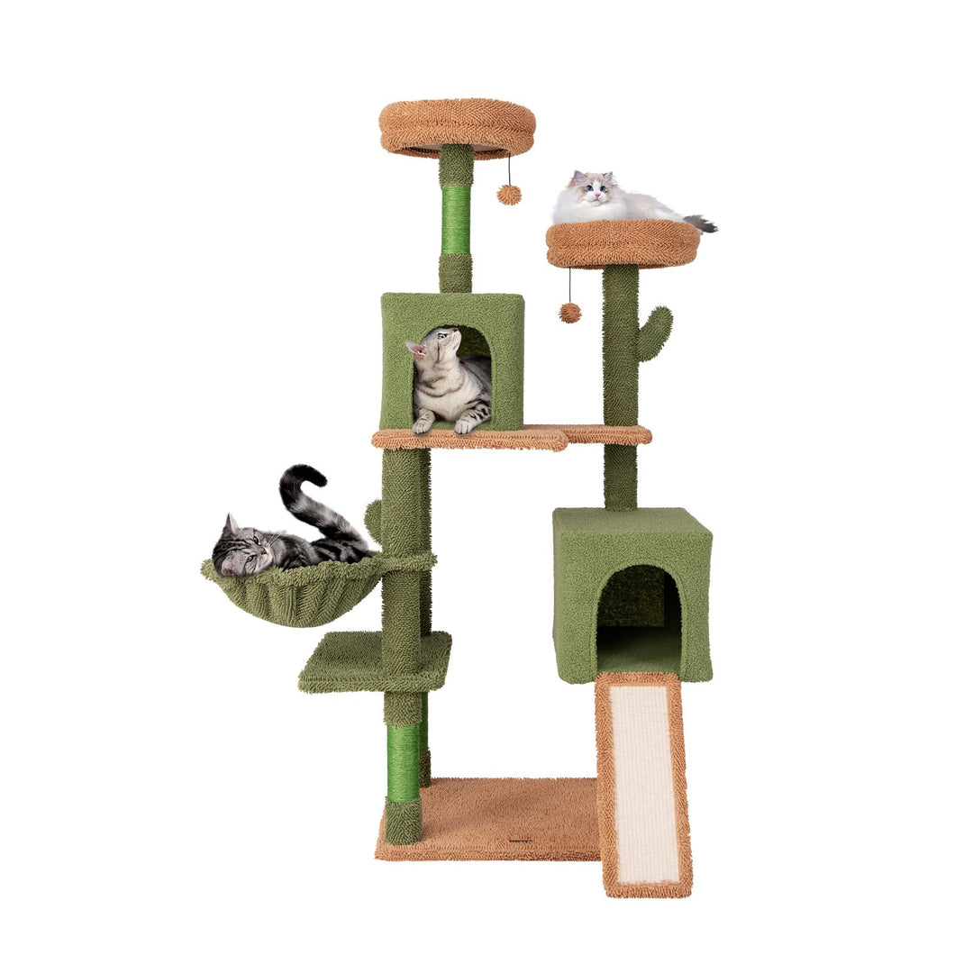 160 cm Multi-level Cactus Cat Tree for Indoor Cats with Scratching Posts-Green - TidySpaces
