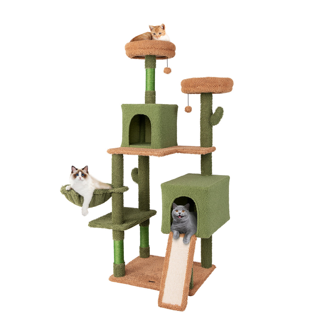 160 cm Multi-level Cactus Cat Tree for Indoor Cats with Scratching Posts-Green - TidySpaces