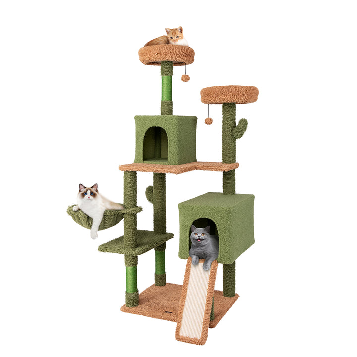 160 cm Multi-level Cactus Cat Tree for Indoor Cats with Scratching Posts-Green - TidySpaces