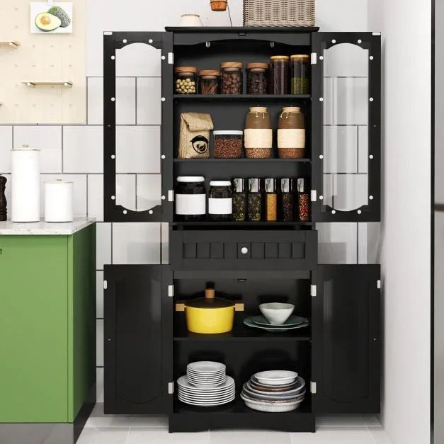 160cm Freestanding Linen Tall Bathroom Storage Cabinet with 2 Glass Doors - TidySpaces