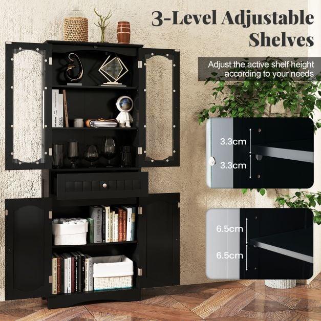 160cm Freestanding Linen Tall Bathroom Storage Cabinet with 2 Glass Doors - TidySpaces