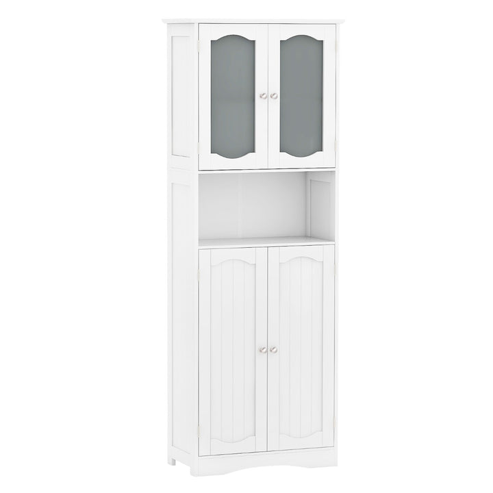 Tempered Glass Door Pantry Cabinet with 3-Position Adjustable Shelves-White