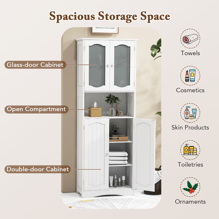 Tempered Glass Door Pantry Cabinet with 3-Position Adjustable Shelves-White
