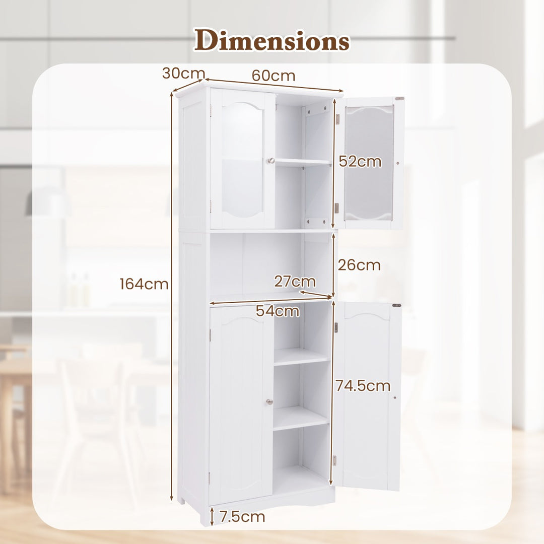 Tempered Glass Door Pantry Cabinet with 3-Position Adjustable Shelves-White