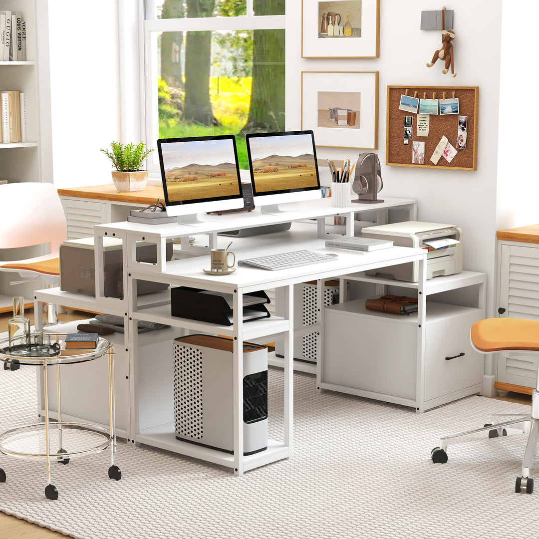 168 CM Home Office Computer Desk Modern Writing Desk with Monitor Stand ...