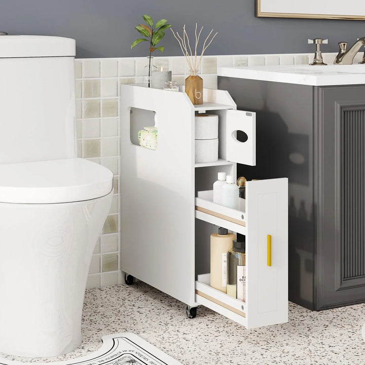 16 CM Small Bathroom Storage Cabinet with Slide Out Drawer-White - TidySpaces