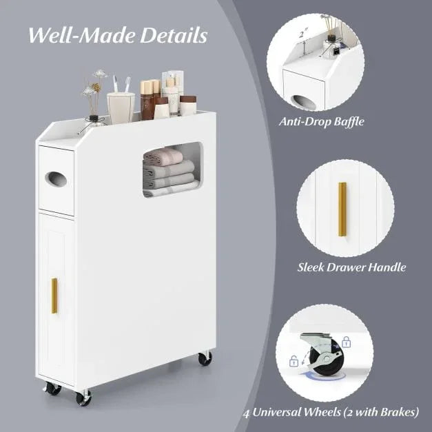 16 CM Small Bathroom Storage Cabinet with Slide Out Drawer-White - TidySpaces