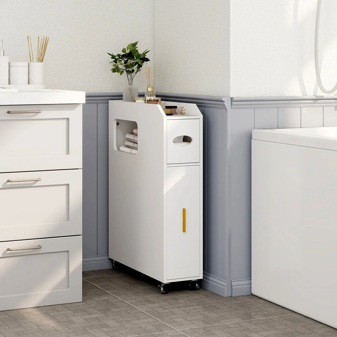16 CM Small Bathroom Storage Cabinet with Slide Out Drawer-White - TidySpaces