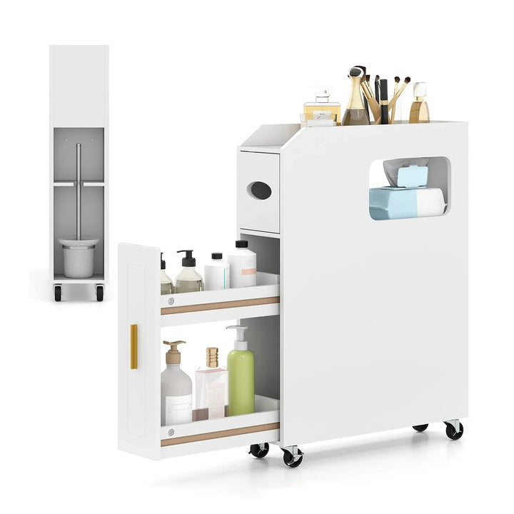 16 CM Small Bathroom Storage Cabinet with Slide Out Drawer-White - TidySpaces