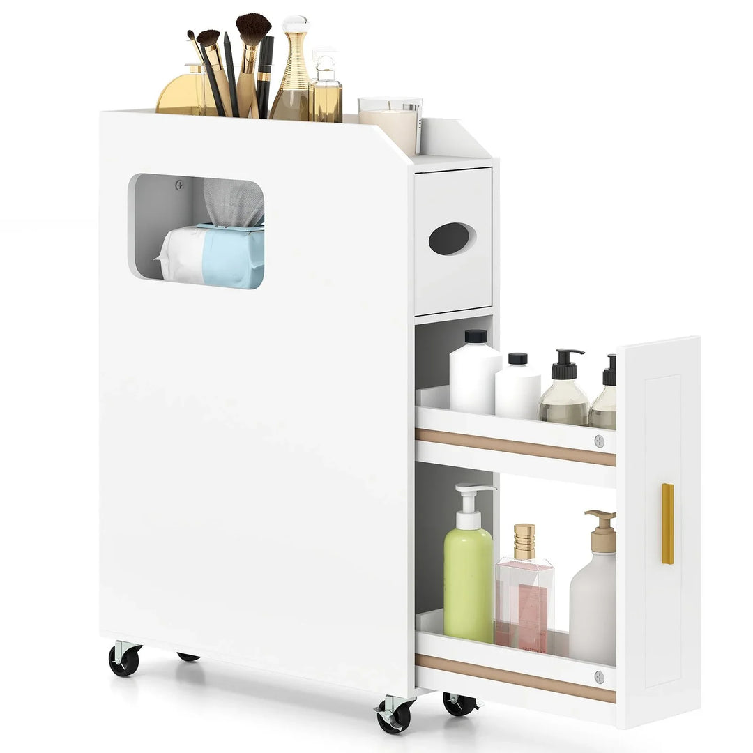 16 CM Small Bathroom Storage Cabinet with Slide Out Drawer-White - TidySpaces