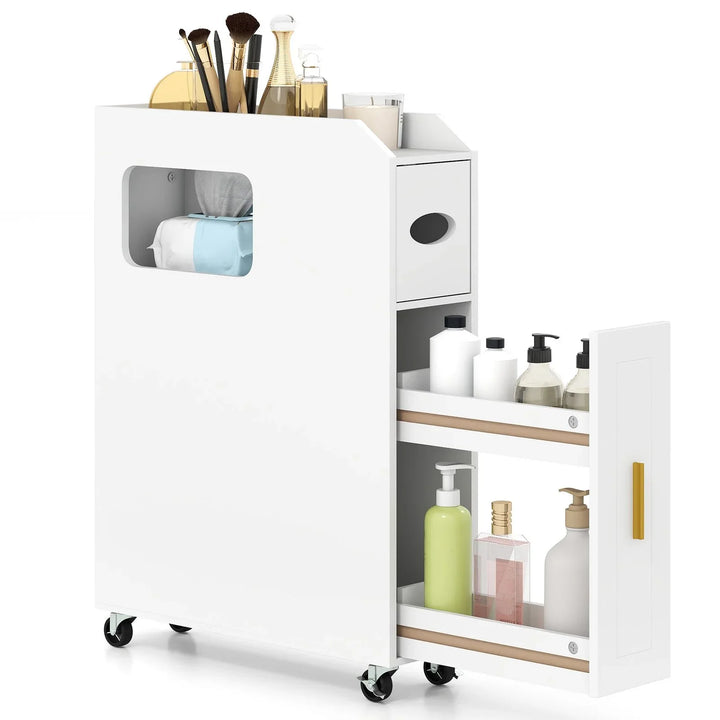 16 CM Small Bathroom Storage Cabinet with Slide Out Drawer-White - TidySpaces