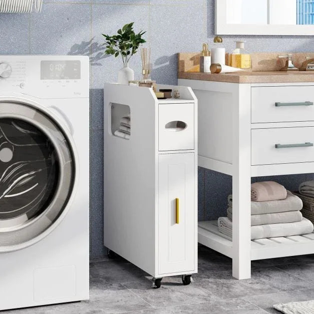 16 CM Small Bathroom Storage Cabinet with Slide Out Drawer-White - TidySpaces