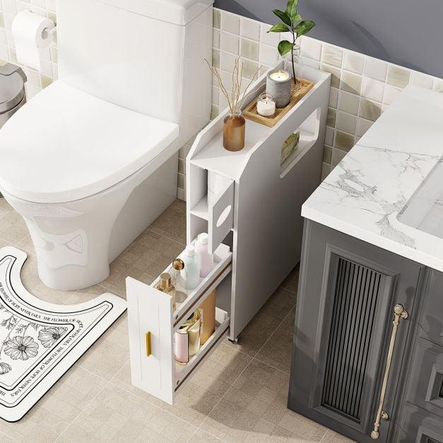16 CM Small Bathroom Storage Cabinet with Slide Out Drawer-White - TidySpaces