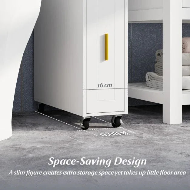 16 CM Small Bathroom Storage Cabinet with Slide Out Drawer-White - TidySpaces