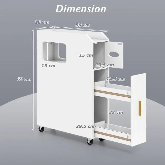 16 CM Small Bathroom Storage Cabinet with Slide Out Drawer-White - TidySpaces