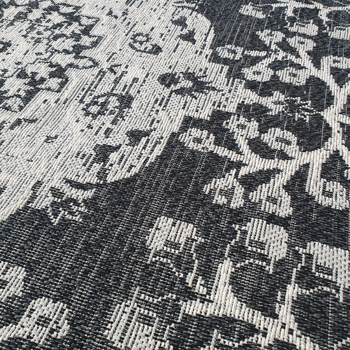 Cotton Rug Black Grey Oriental - TidySpaces