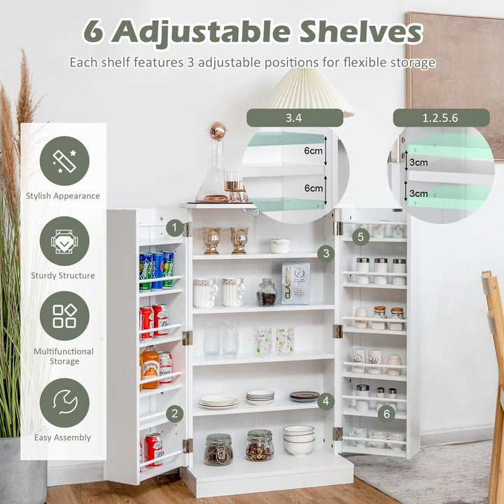 2 Door Pantry Cabinet with 6 Adjustable Shelves